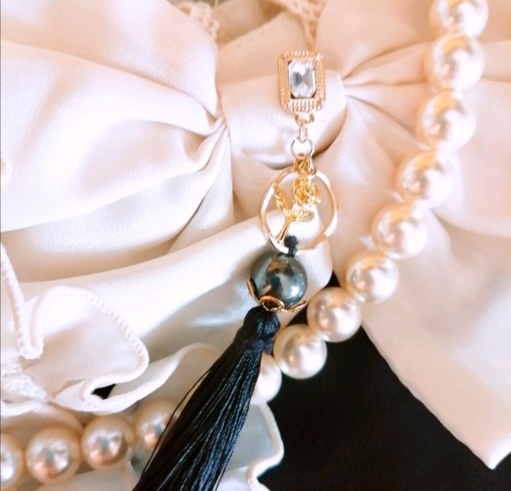 額縁ビジューと薔薇の ロングタッセル ゴシックピアス ステンレスポスト使用