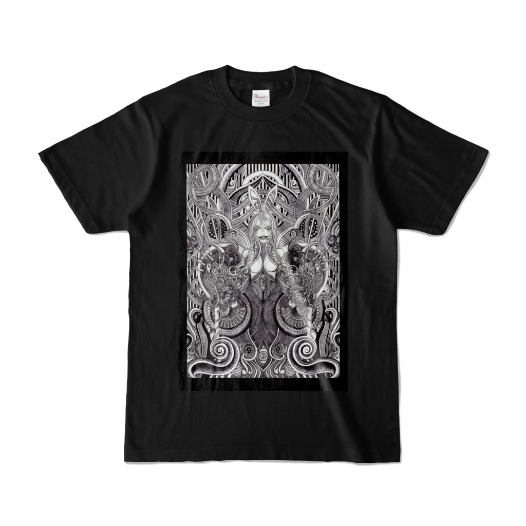 【Reto】Rabbit -Tシャツ -色- ブラック 黒- フルカラー正面プリント　/  [Reto] MIIKE -T-shirt -Color- Black-Full color front print /