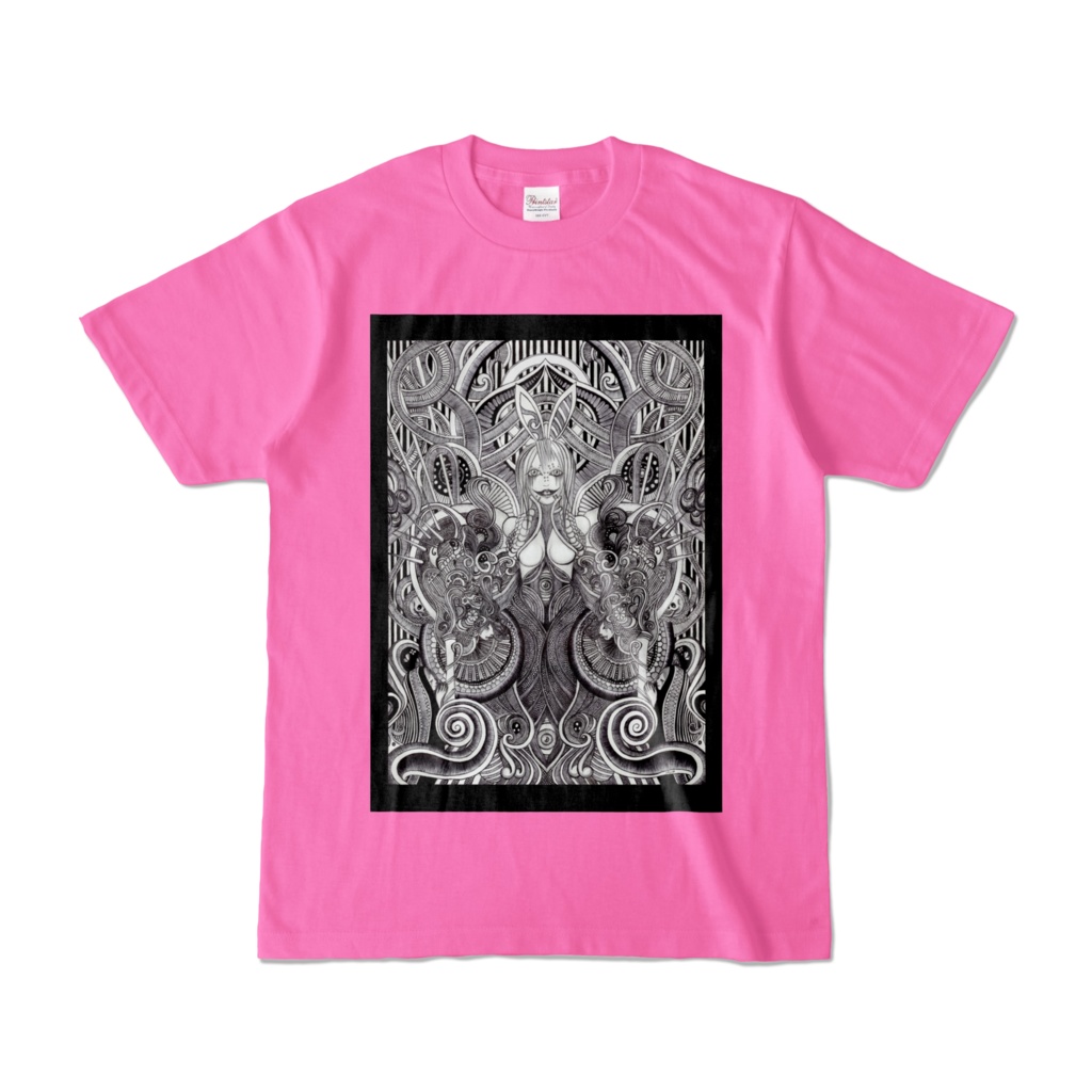 【Reto】Rabbit -Tシャツ -色- ピンク - フルカラー正面プリント /  [Retro] Rabbit -T-shirt -Color Pink- Full color front print 