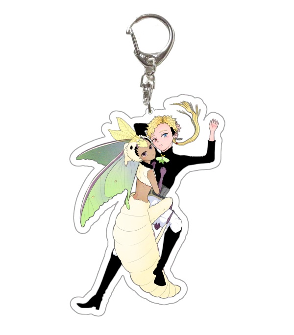 オオミズアオ　成虫と人間　アクリルキーホルダー