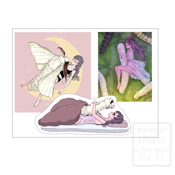 蚕・カイコ ステッカーセット（ピンクver）