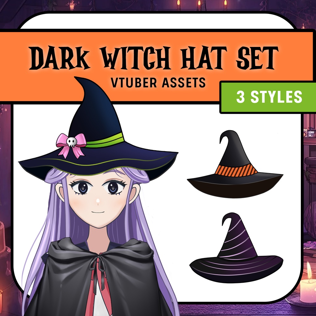 Halloween Dark Witch Hat VTuber Asset