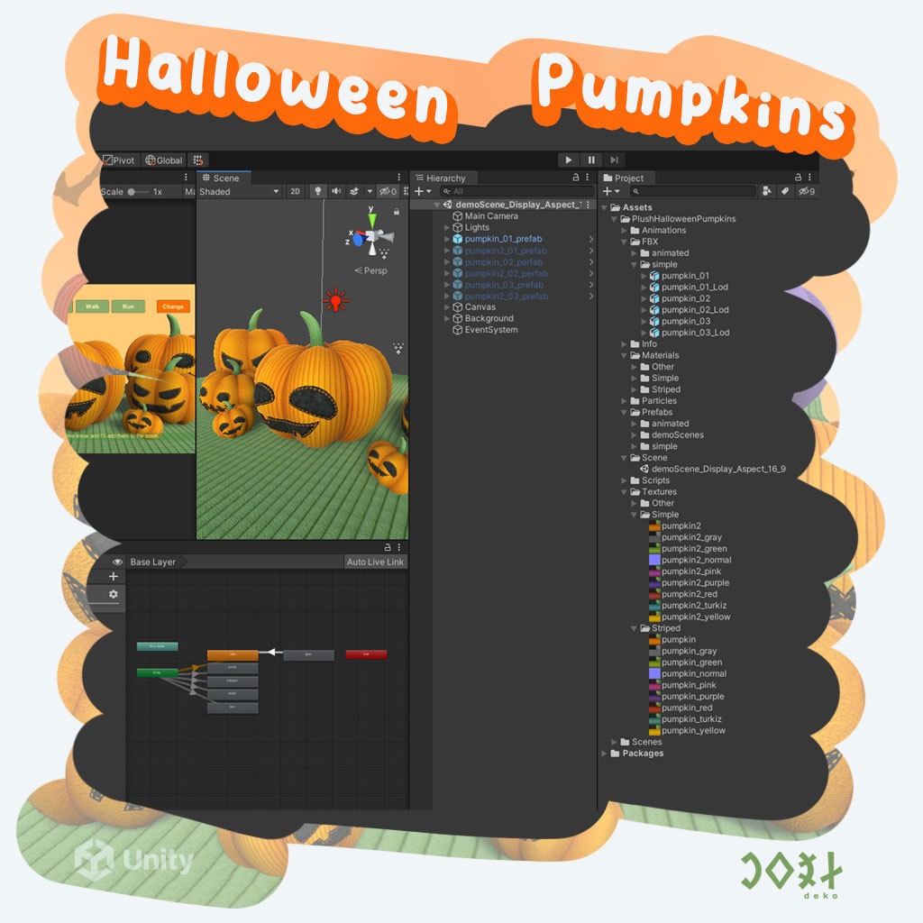 Plush Halloween Pumpkins - Animated - ハロウィンのカボチャ - アニメーション