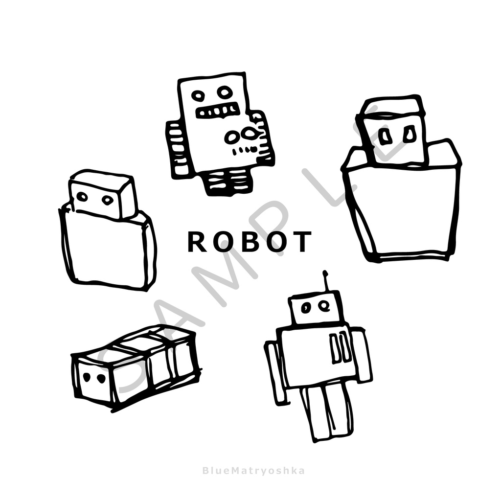 【手描き】ロボット5種【SVG・PNGデータ】