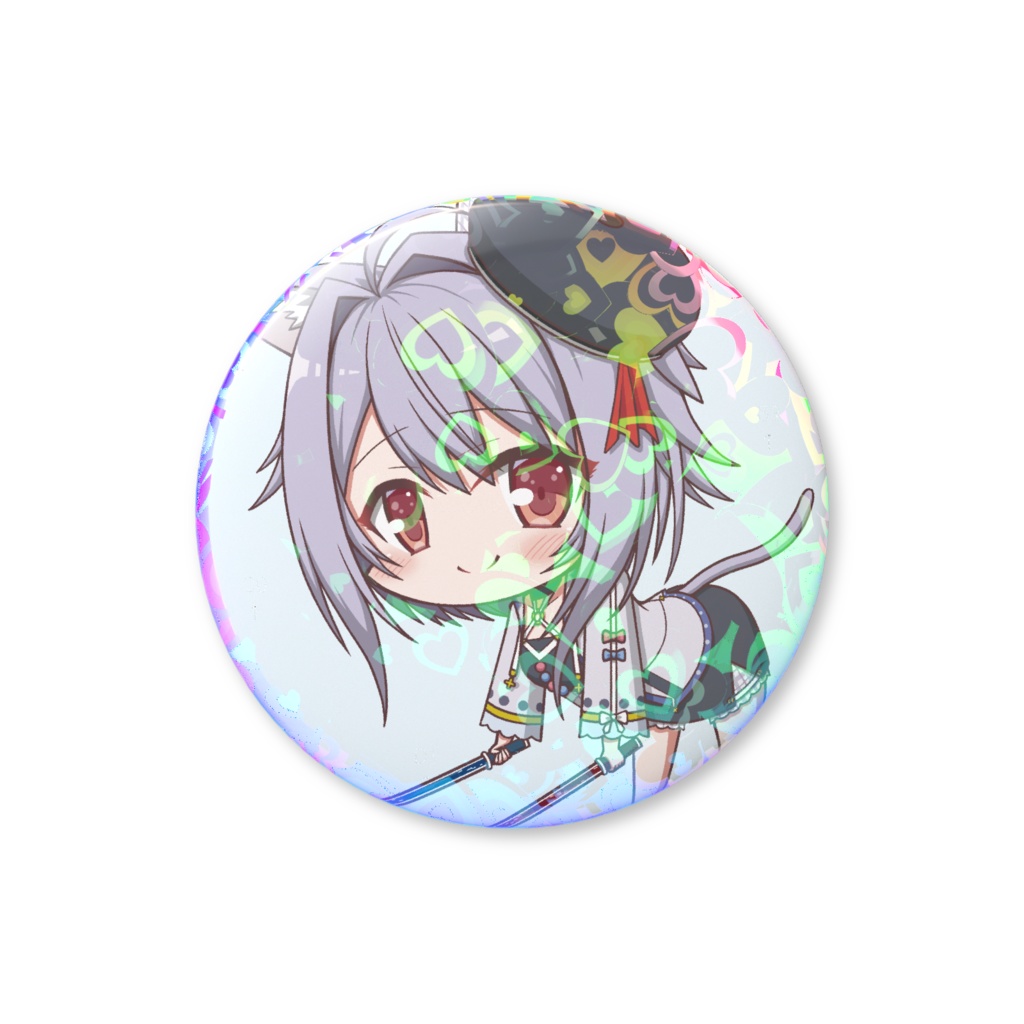 ぶら下がりポーズのホロ缶バッジ