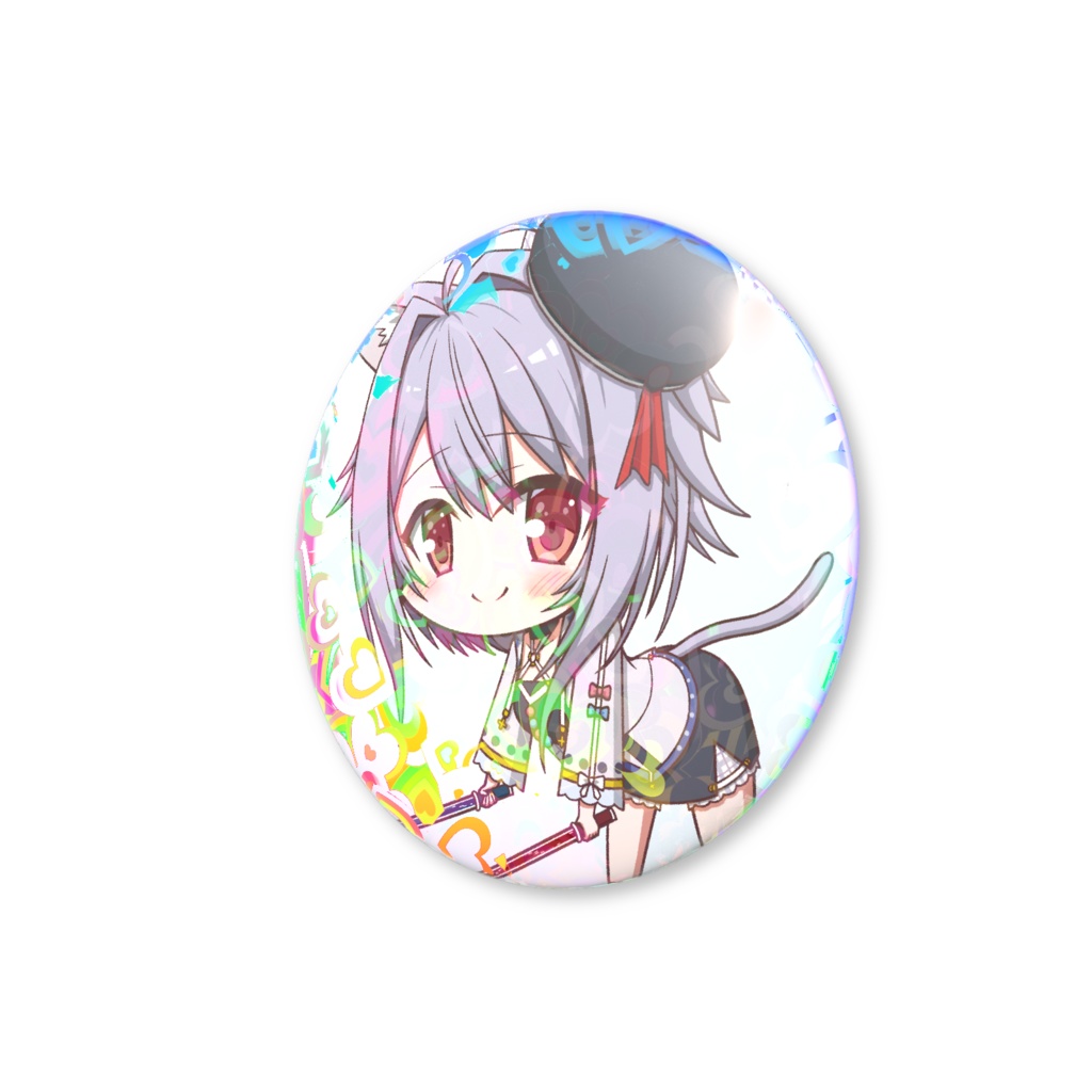 ぶら下がりポーズのホロ缶バッジ