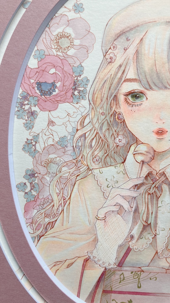 A4原画「春の花」（額マット付き）