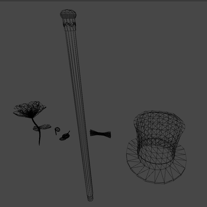 Gentleman's Set: Cane, Monocle, Rose, Top Hat, Pocket Watch, Bowtie