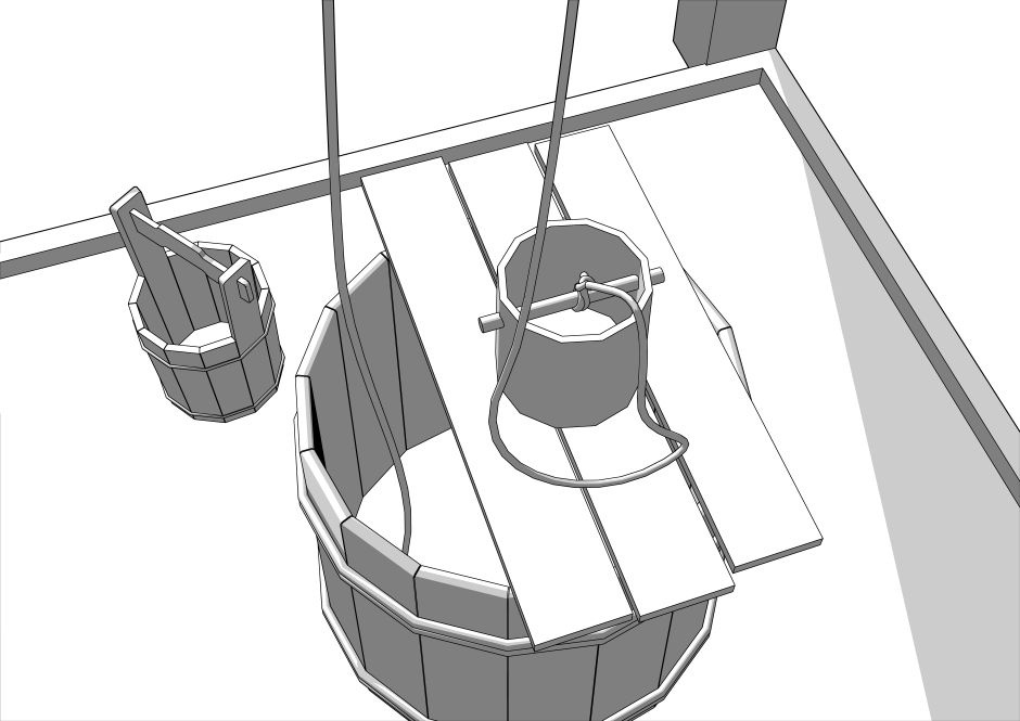 長屋の井戸【3Dマンガ背景素材】