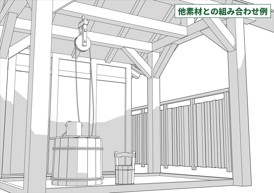 長屋の井戸【3Dマンガ背景素材】