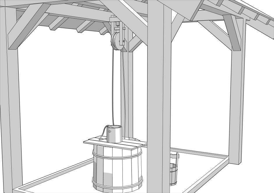 長屋の井戸【3Dマンガ背景素材】
