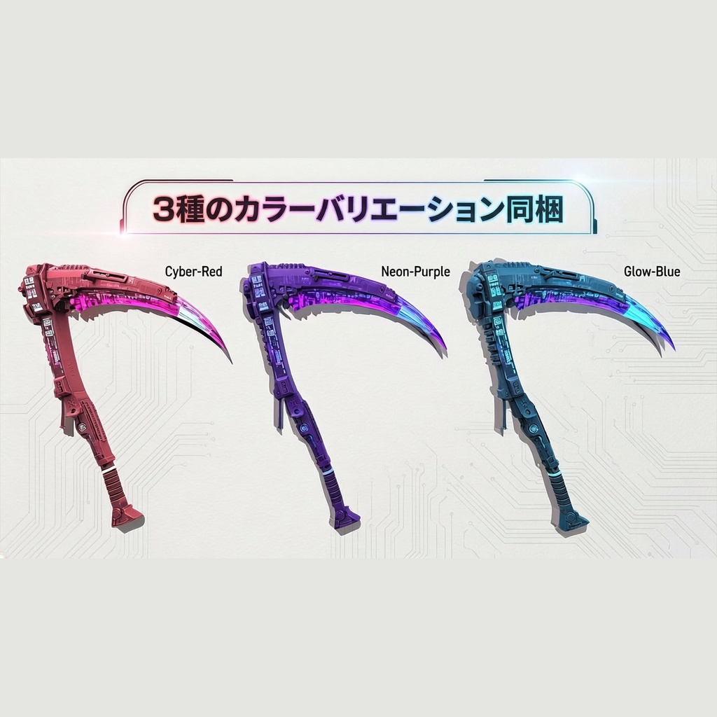 【VRChat想定】超大型・浮遊大鎌『夜光灯 T09 "Reaper"』4色同梱パック