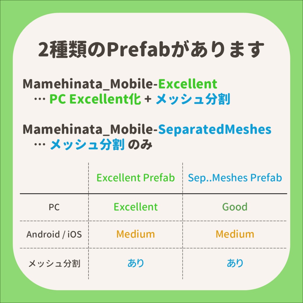 【無料】 まめひなた Excellent & メッシュ分割 Prefab