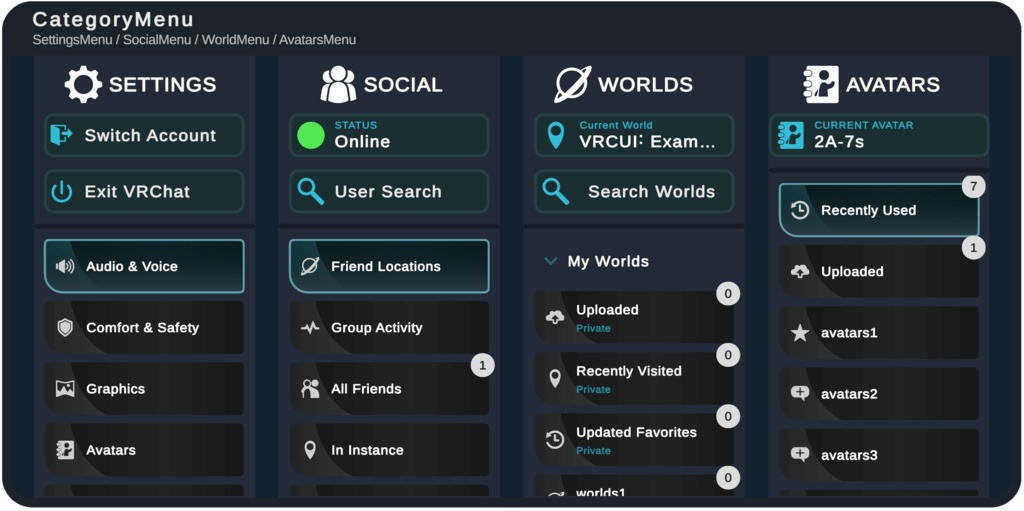 【VRChat向け】VRChat 風 UI スキン “black.kit.vrcui”