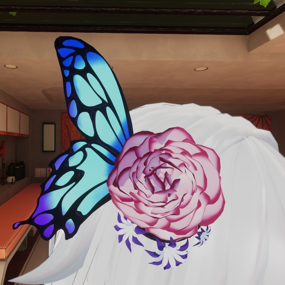 【VRChat想定】蝶と花の髪飾り