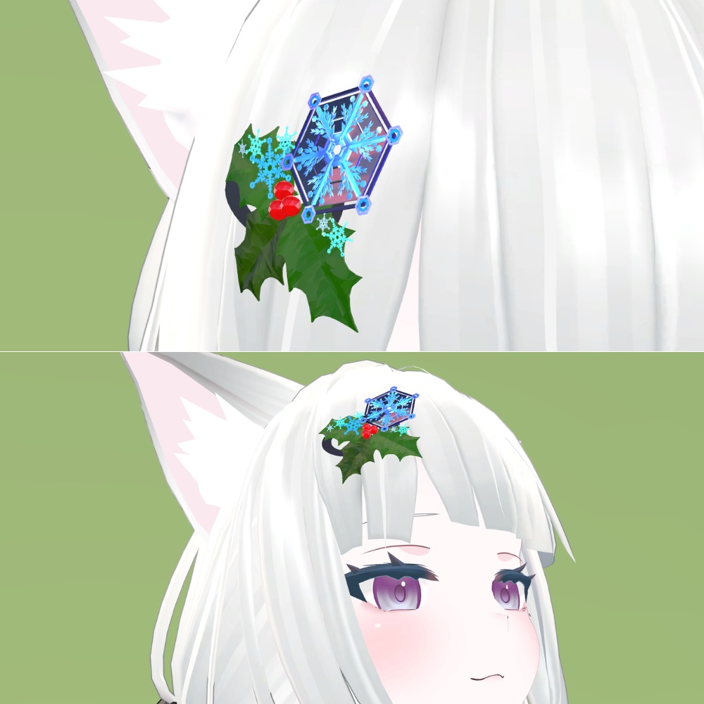 【VRC想定】ヒイラギと雪の髪飾り