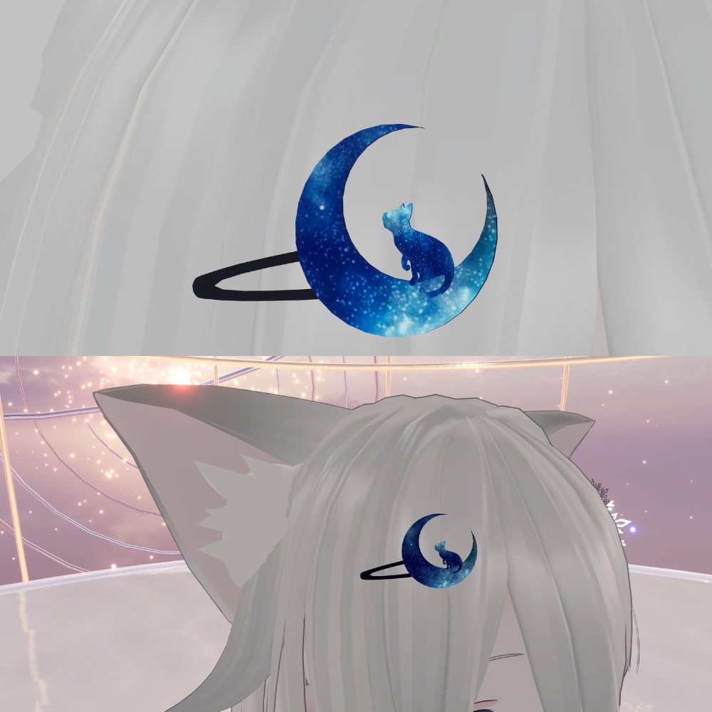 【無料】【VRC想定】猫と月のヘアピン