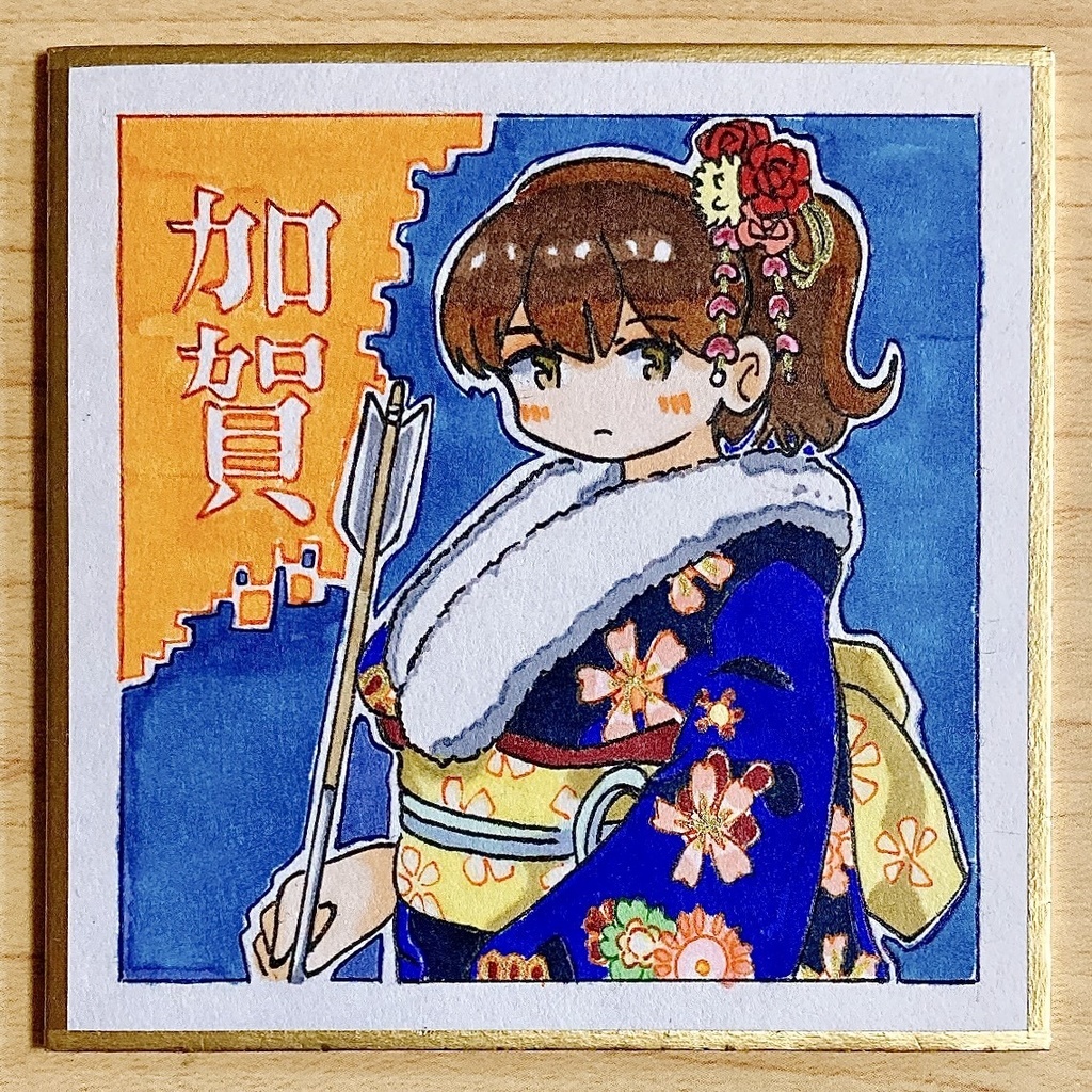 ミニこけ色紙　加賀さん(晴れ着mode)
