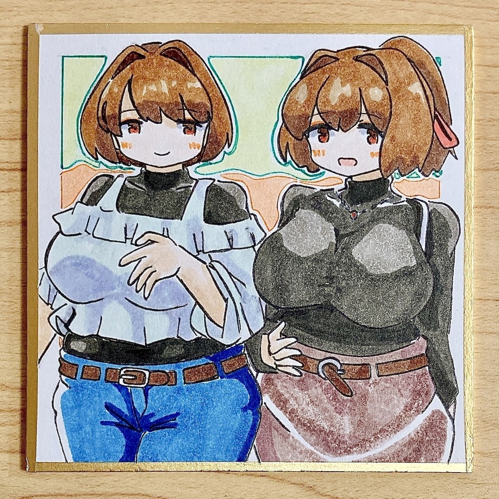 ミニこけ色紙　二人とお出かけ