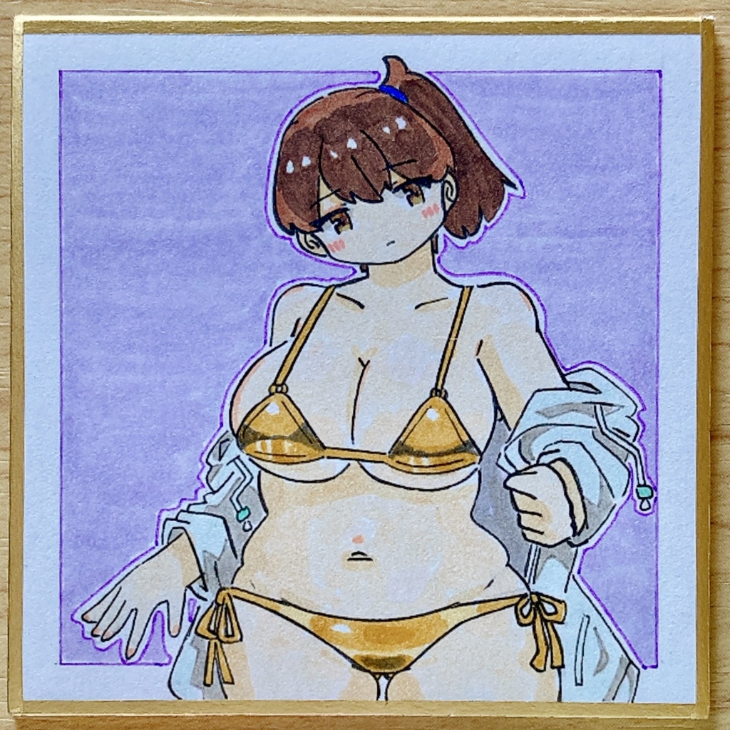 ミニこけ色紙　加賀さん(金ビキニ)