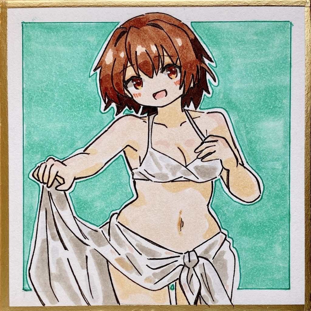 ミニこけ色紙　古鷹さん(水着mode)