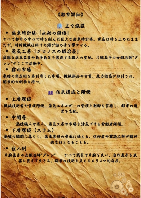 『ヴァルクローゼ調査記録』― スチームパンク都市テンプレート素材集【PDF】