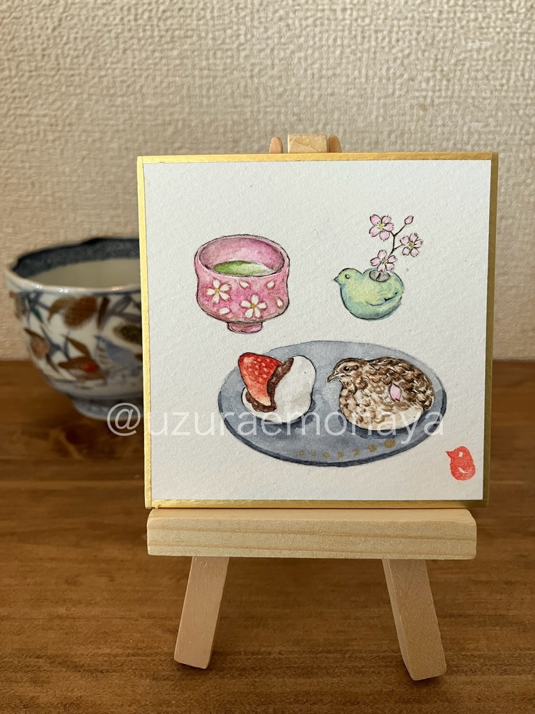 【季節の甘味】苺大福と鶉大福・抹茶セット／姫色紙７