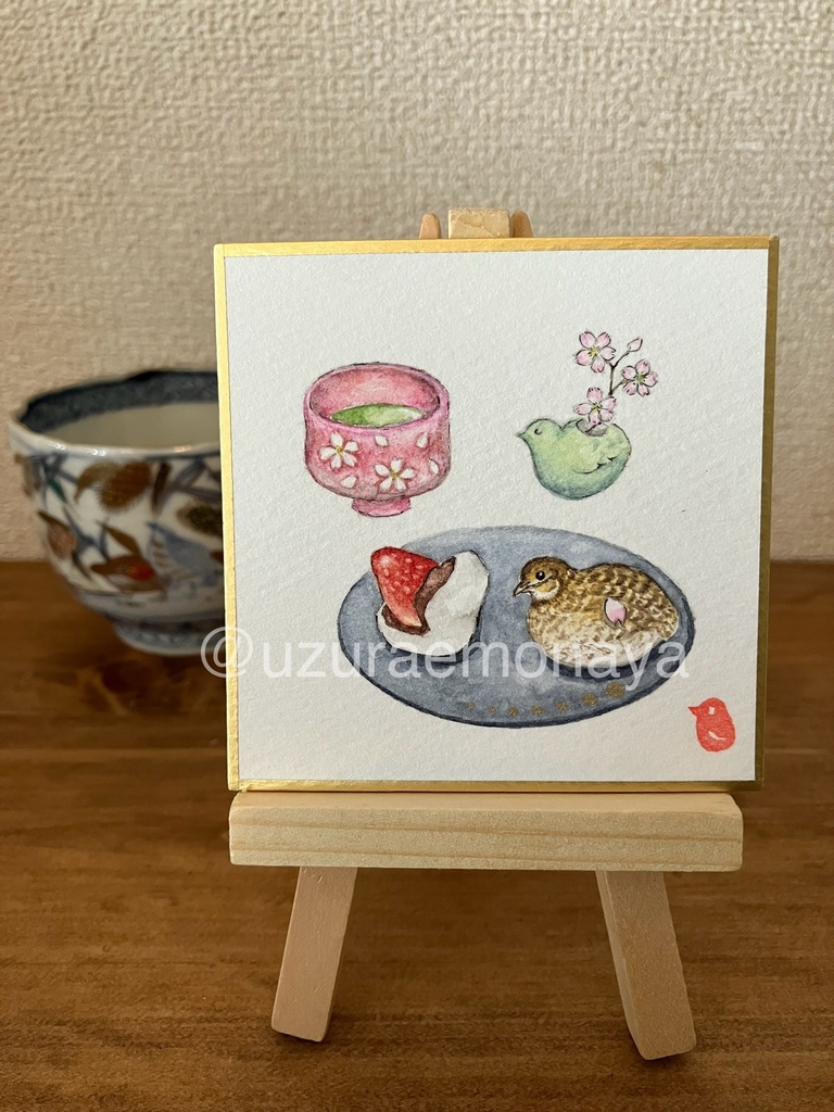 【季節の甘味】苺大福と鶉大福・抹茶セット／姫色紙８