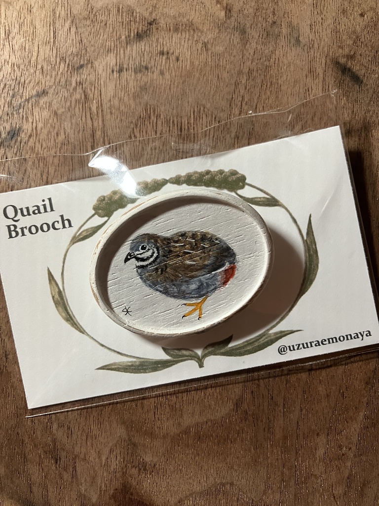 Quail Brooch-No.9／うづら絵原画ブローチ
