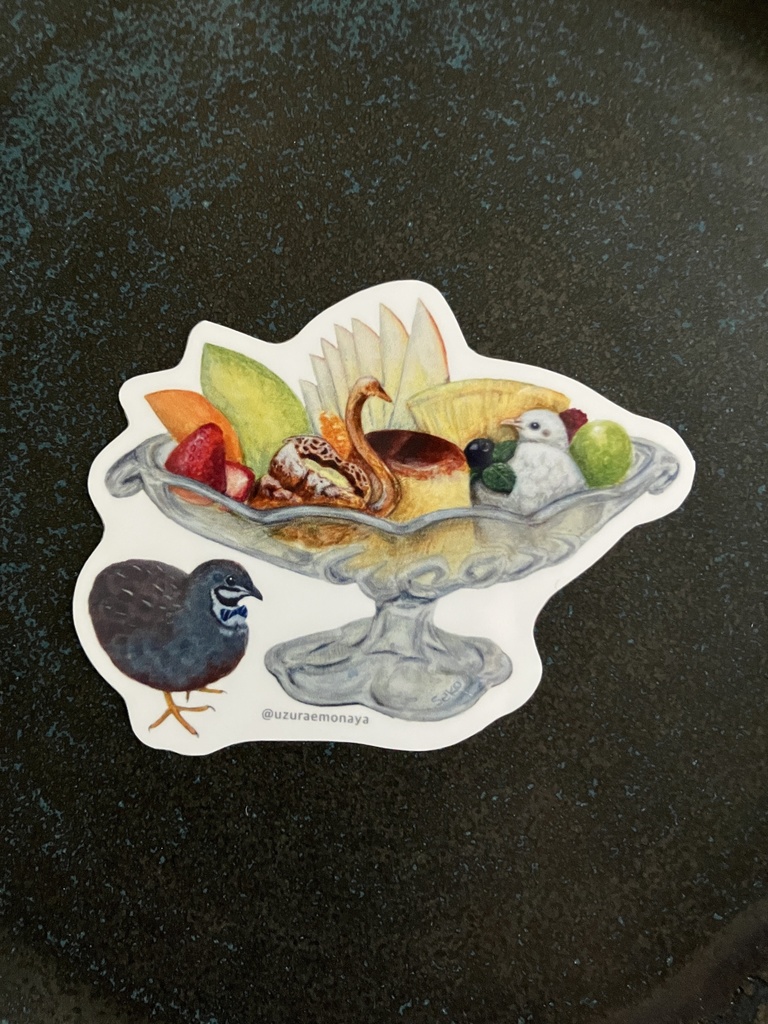 うづら絵ステッカー／QUAILプリンアラモード