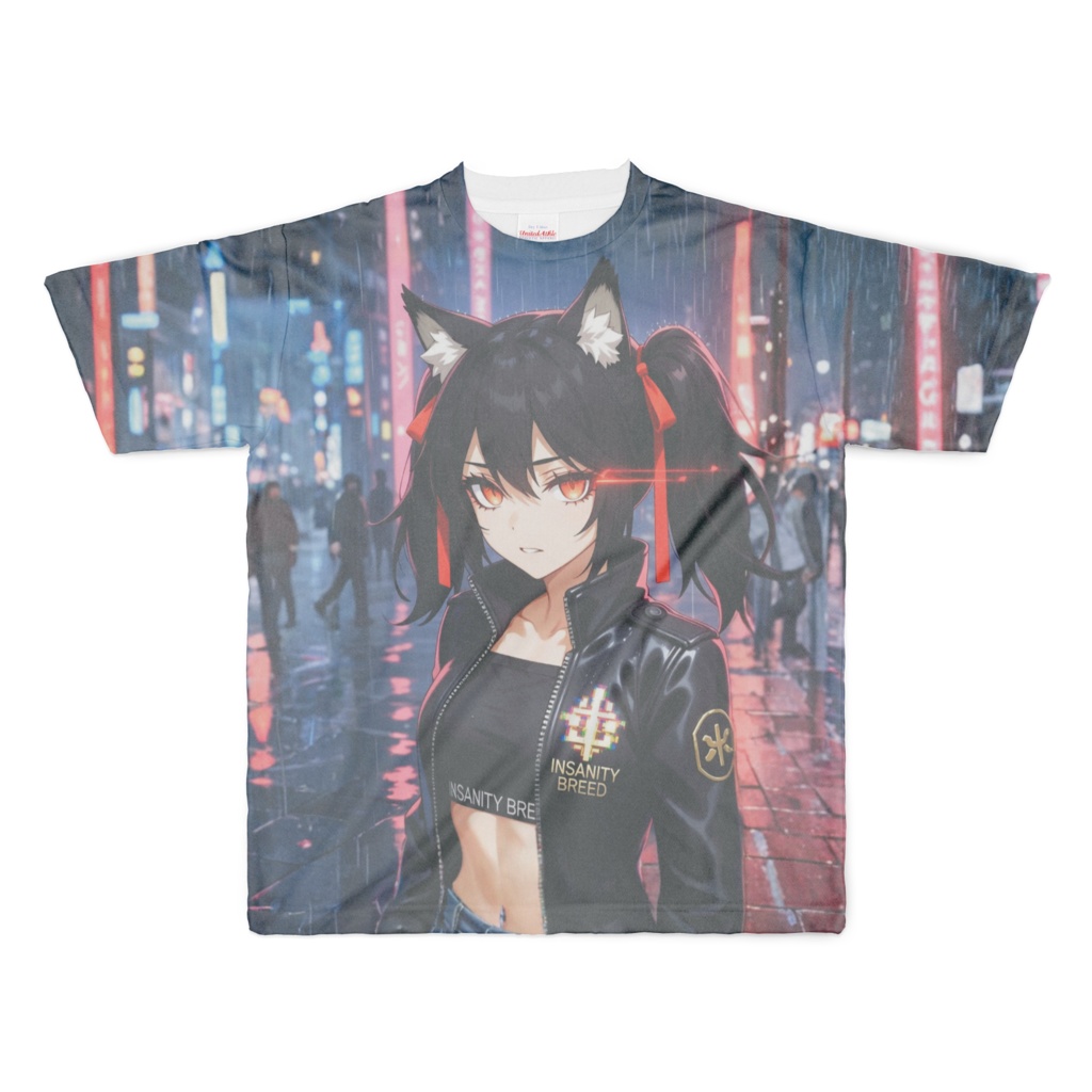 INSANITY BREED 狼耳ツインテ少女 Tシャツ / 雨のネオン街ver.