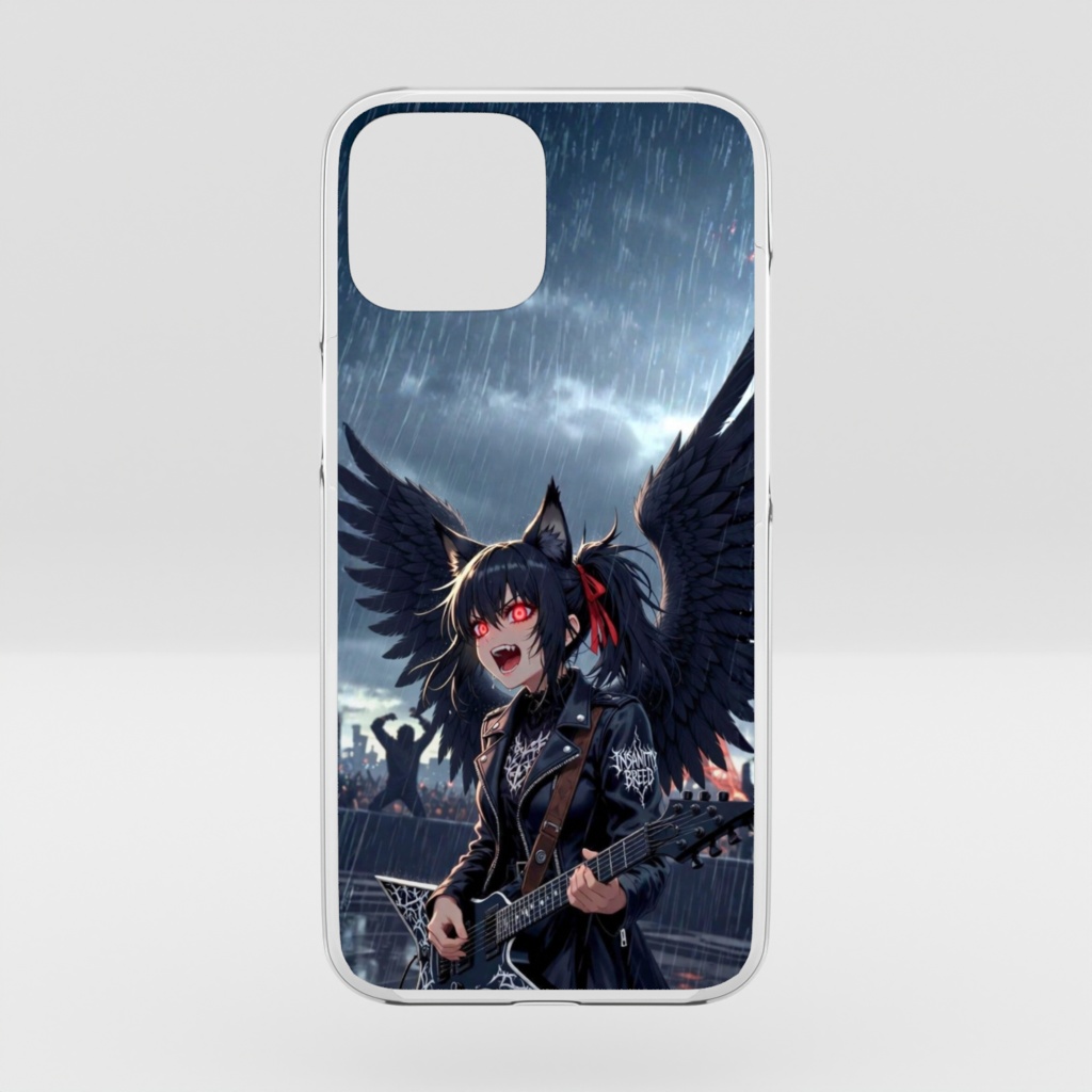 ​【INSANITYBREED】Fallen Angel Rocker - Premium Phone Case (Obsidian Black) （インサニティーブリード：堕天使のロッカー - プレミアムスマホケース オブシディアンブラック）