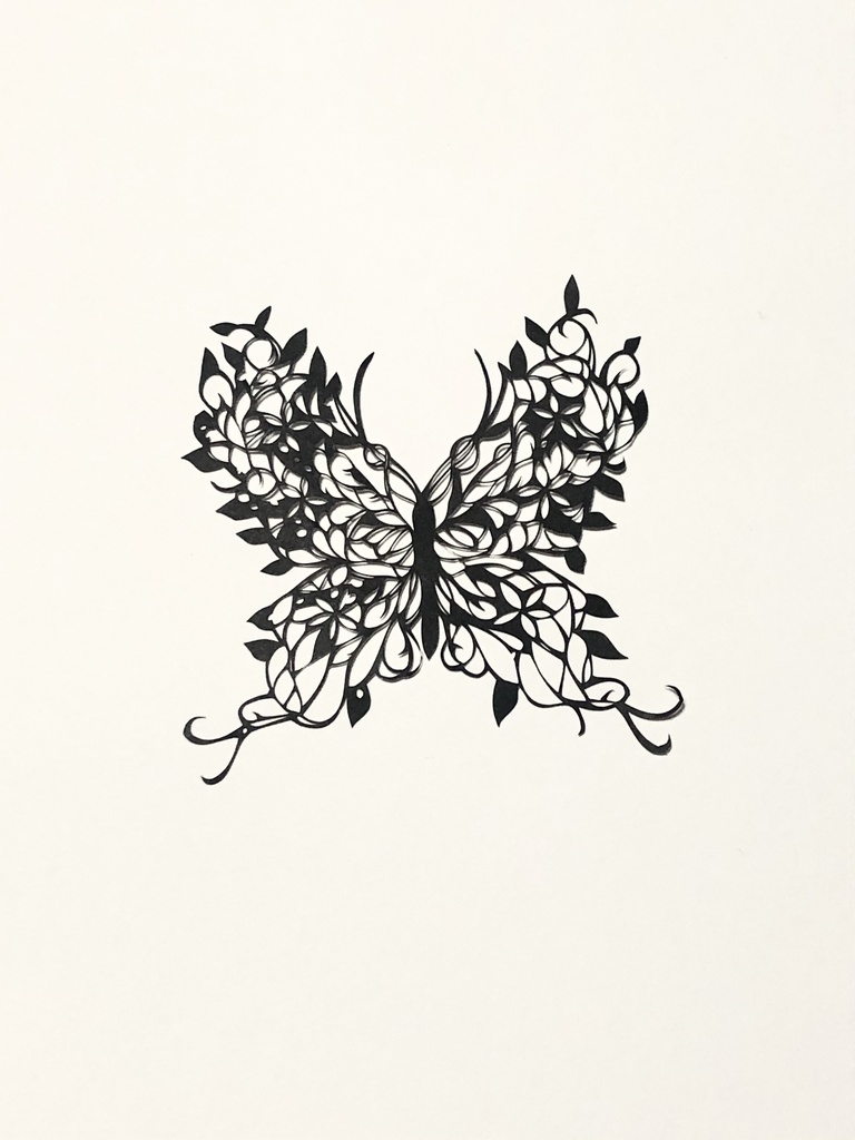 切り絵原画・大きな葉の蝶(額なし、12角)