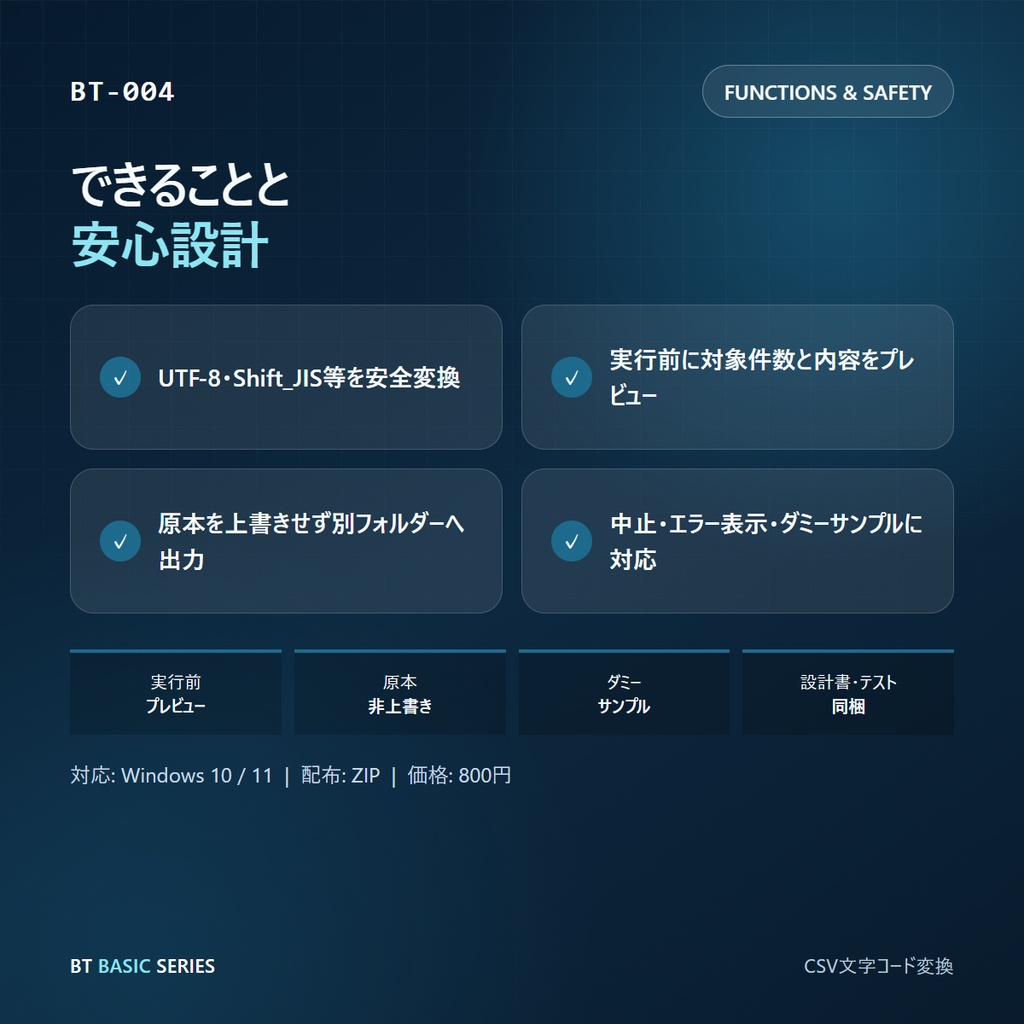 CSV文字コード変換 BASIC|UTF-8・Shift_JIS等を安全変換