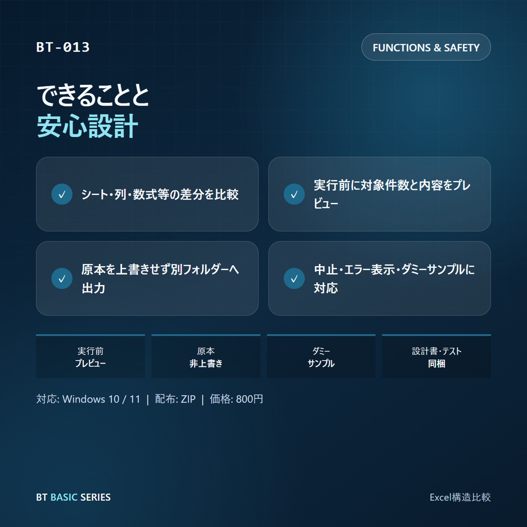Excel構造比較 BASIC|シート・列・数式等の差分を比較