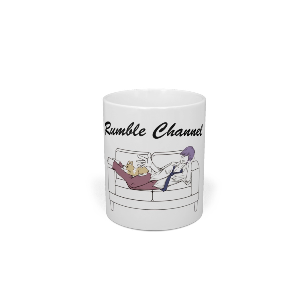 ソファでコーギーと マグカップ