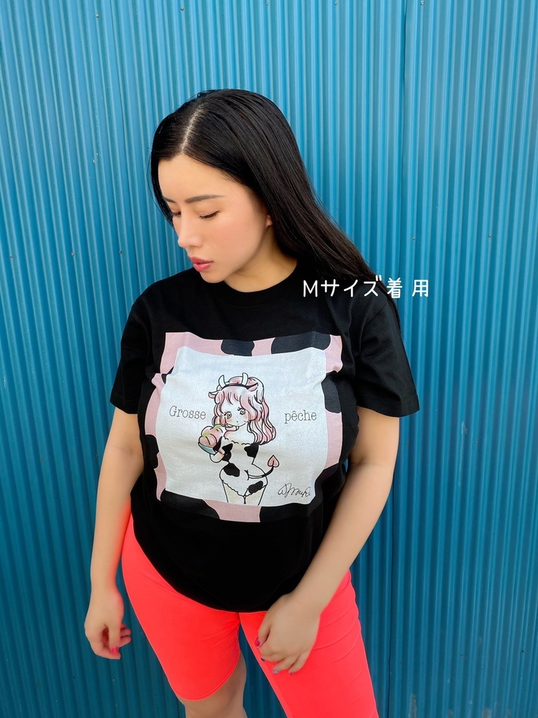 "Grosse peche " 桃だらけTシャツ