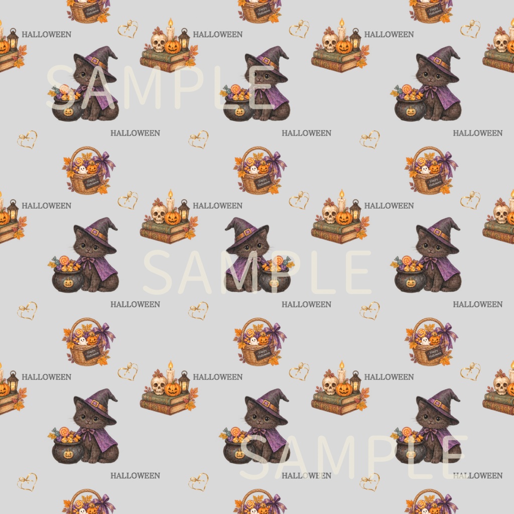 ハロウィン|ねこ|おばけ|シームレスデジタルペーパー3枚セット|DIGITAL DESIGN PAPER SET OF3