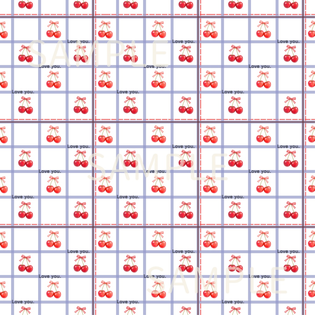 Loveyou.|さくらんぼ|チェック|シームレスデジタルペーパー6枚セット|DIGITAL DESIGN PAPER SET OF6