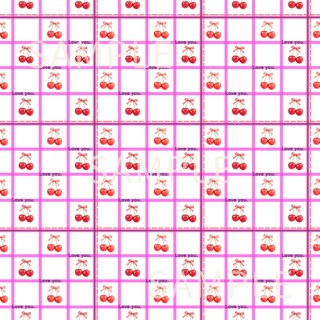Loveyou.|さくらんぼ|チェック|シームレスデジタルペーパー6枚セット|DIGITAL DESIGN PAPER SET OF6