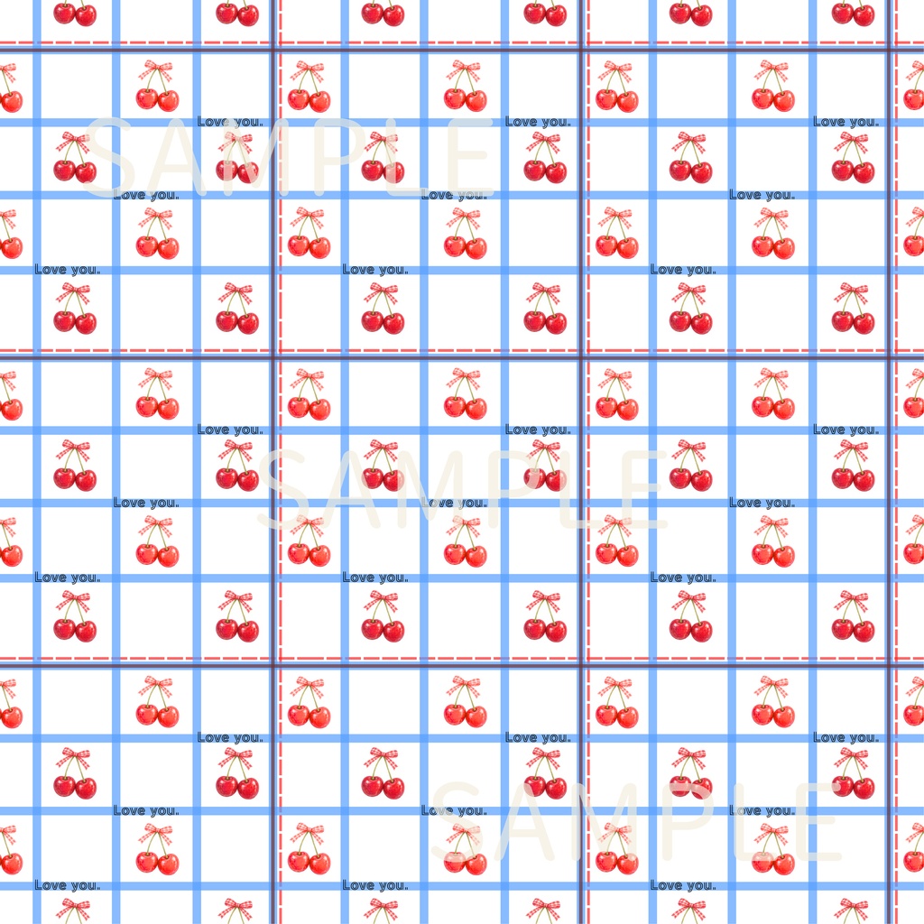 Loveyou.|さくらんぼ|チェック|シームレスデジタルペーパー6枚セット|DIGITAL DESIGN PAPER SET OF6