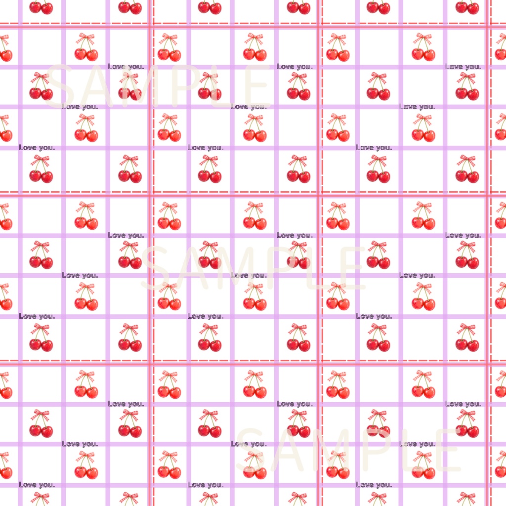 Loveyou.|さくらんぼ|チェック|シームレスデジタルペーパー6枚セット|DIGITAL DESIGN PAPER SET OF6