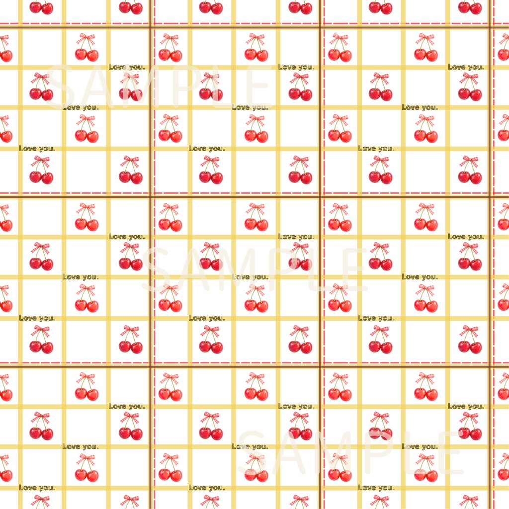 Loveyou.|さくらんぼ|チェック|シームレスデジタルペーパー6枚セット|DIGITAL DESIGN PAPER SET OF6