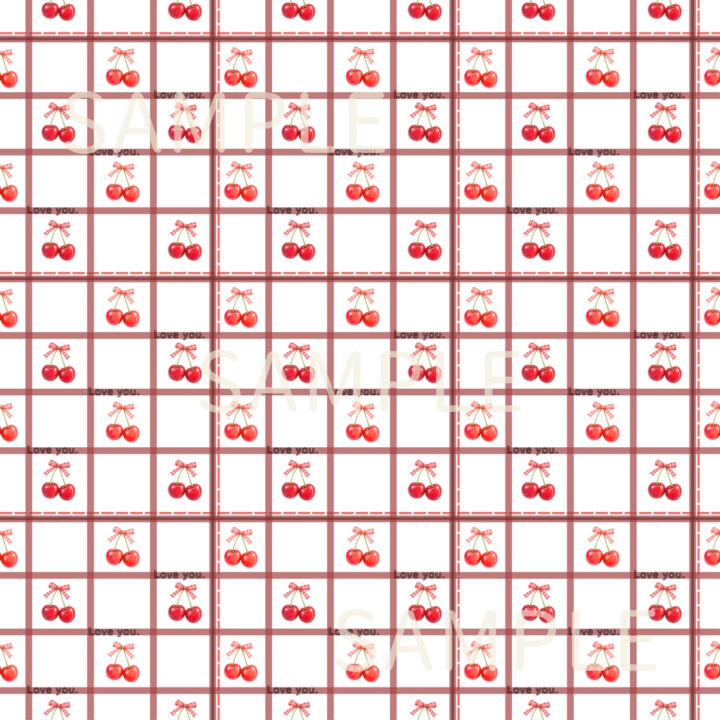 Loveyou.|さくらんぼ|チェック|シームレスデジタルペーパー6枚セット|DIGITAL DESIGN PAPER SET OF6