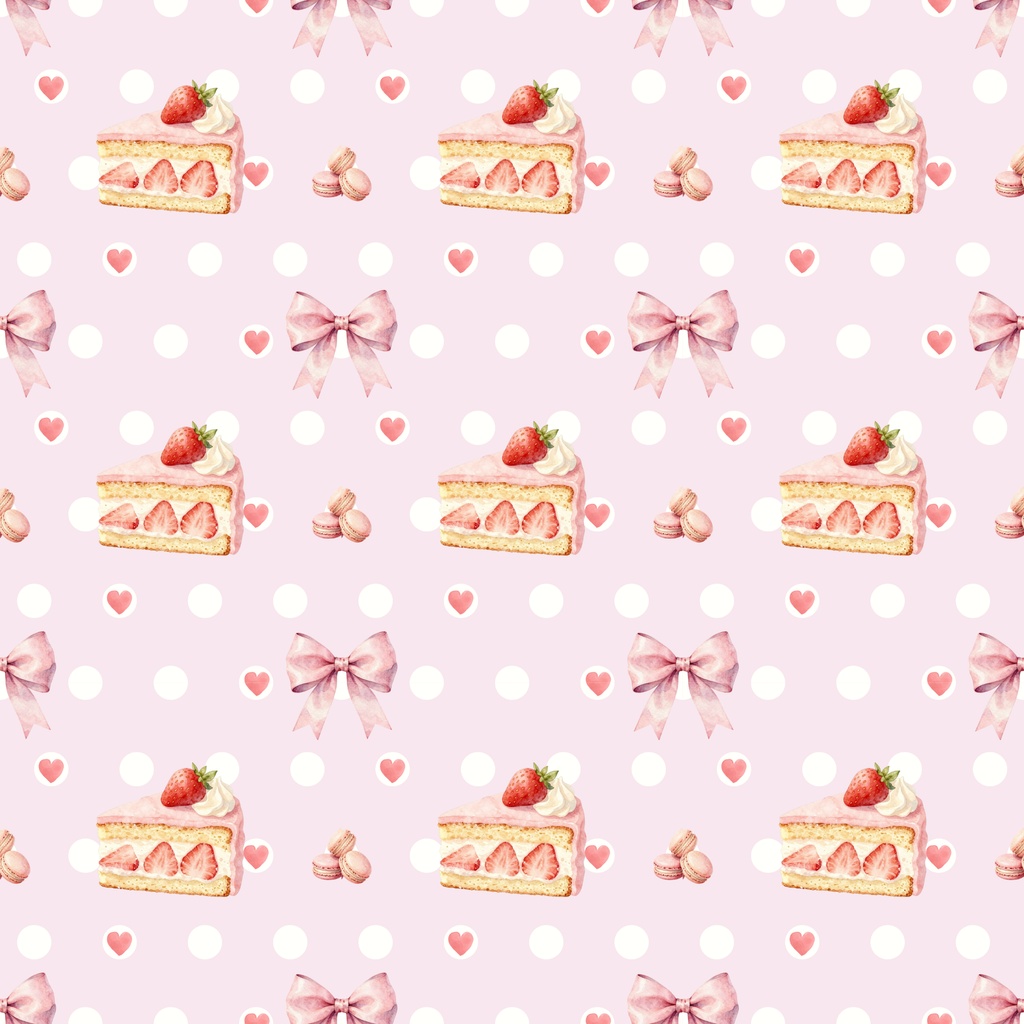 もふ猫といちごスイーツ|シームレスパターン9枚セット(ピンク)