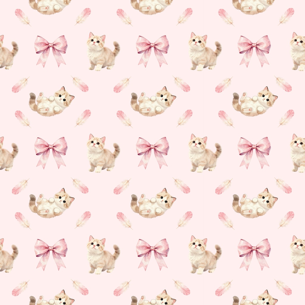 もふ猫といちごスイーツ|シームレスパターン9枚セット(ピンク)