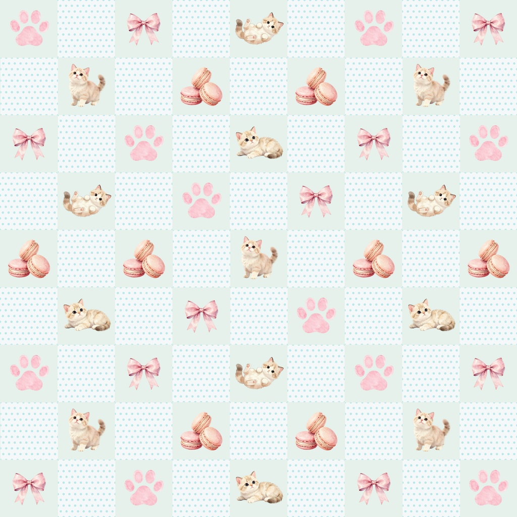もふ猫のブルーカフェ|シームレスパターン9枚セット(水色)