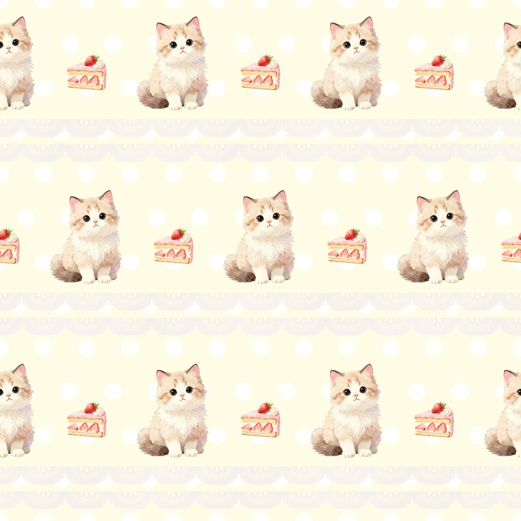 もふ猫のイエロー|シームレスパターン9枚セット(黄色)