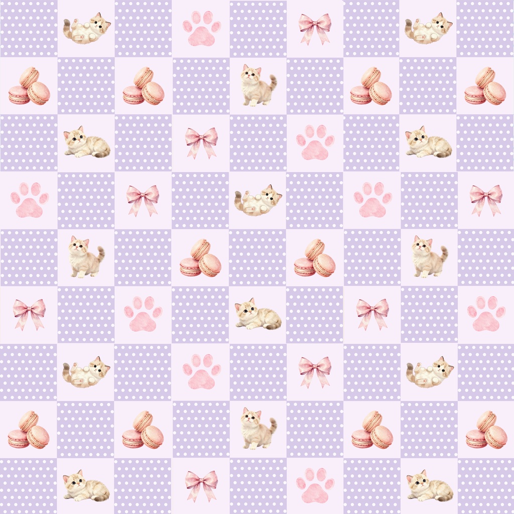 もふ猫のラベンダー|シームレスパターン9枚セット(紫)