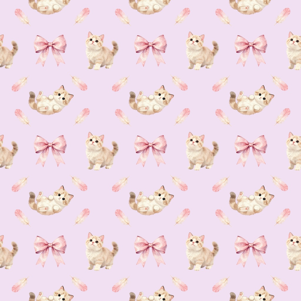 もふ猫のラベンダー|シームレスパターン9枚セット(紫)